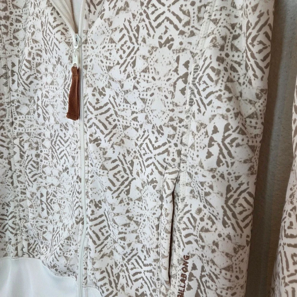 Billabong Women's S Full Zip Hoodie Brown Cream Geometric Print Fleece